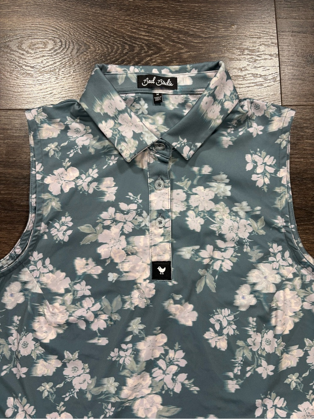 Bad Birdie Women's Sleeveless Floral Polo Dusty Teal/Pink Size Medium Golf Prep